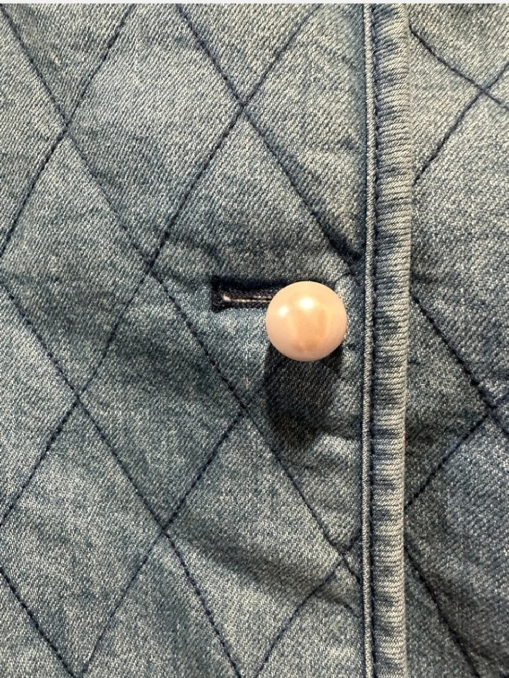 kate spade Quilted Light Blue Crop Denim Jacket W/ Pearl Buttons Size Large NWT